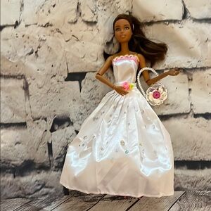 B-3 Elegant White Doll Dress with Pink Accents